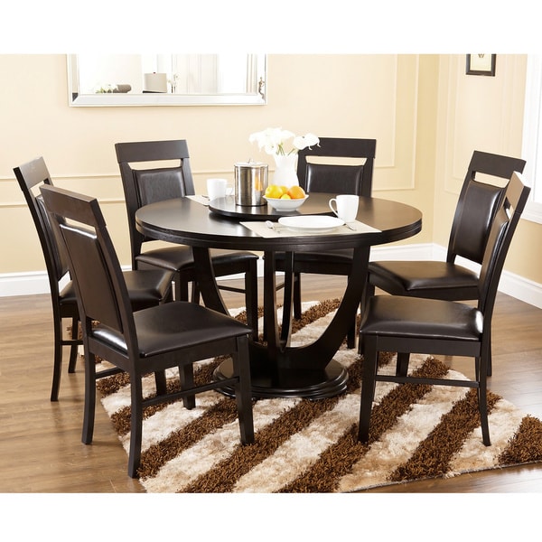 Abbyson Living Calvin 7 Piece Round Dining Set with Lazy Susan - Free ...