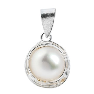 Genuine White Pearl Wire Wrap Around .925 Silver Pendant (Thailand