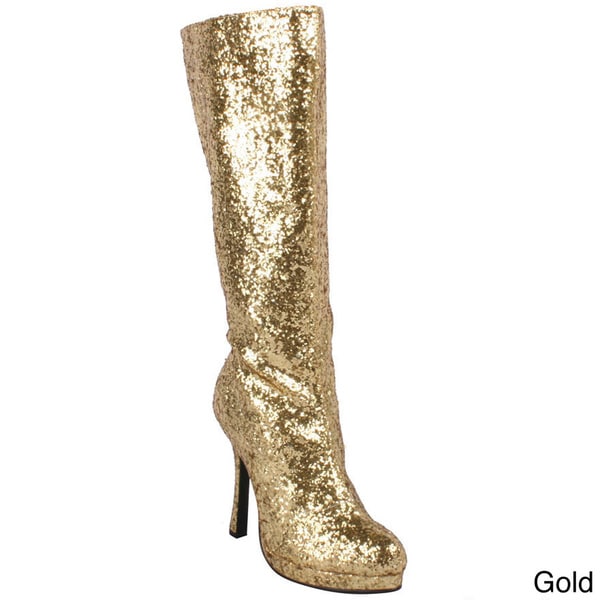 gold glitter knee high boots