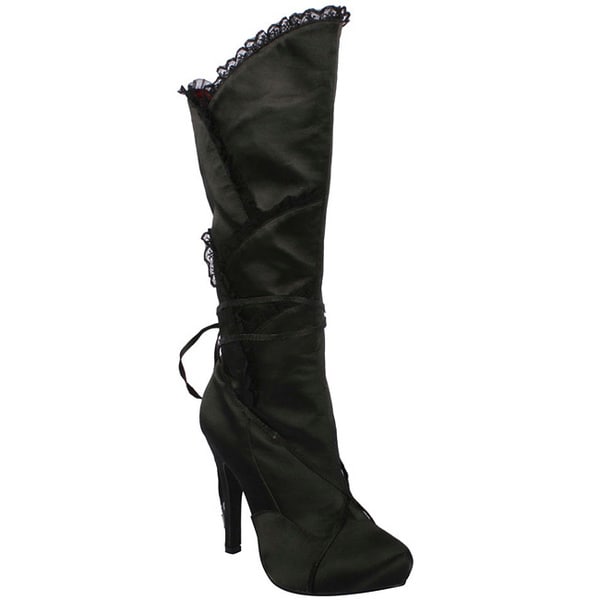 Ellie Women's '400-Gothika' Black Satin and Lace Knee-high Boots
