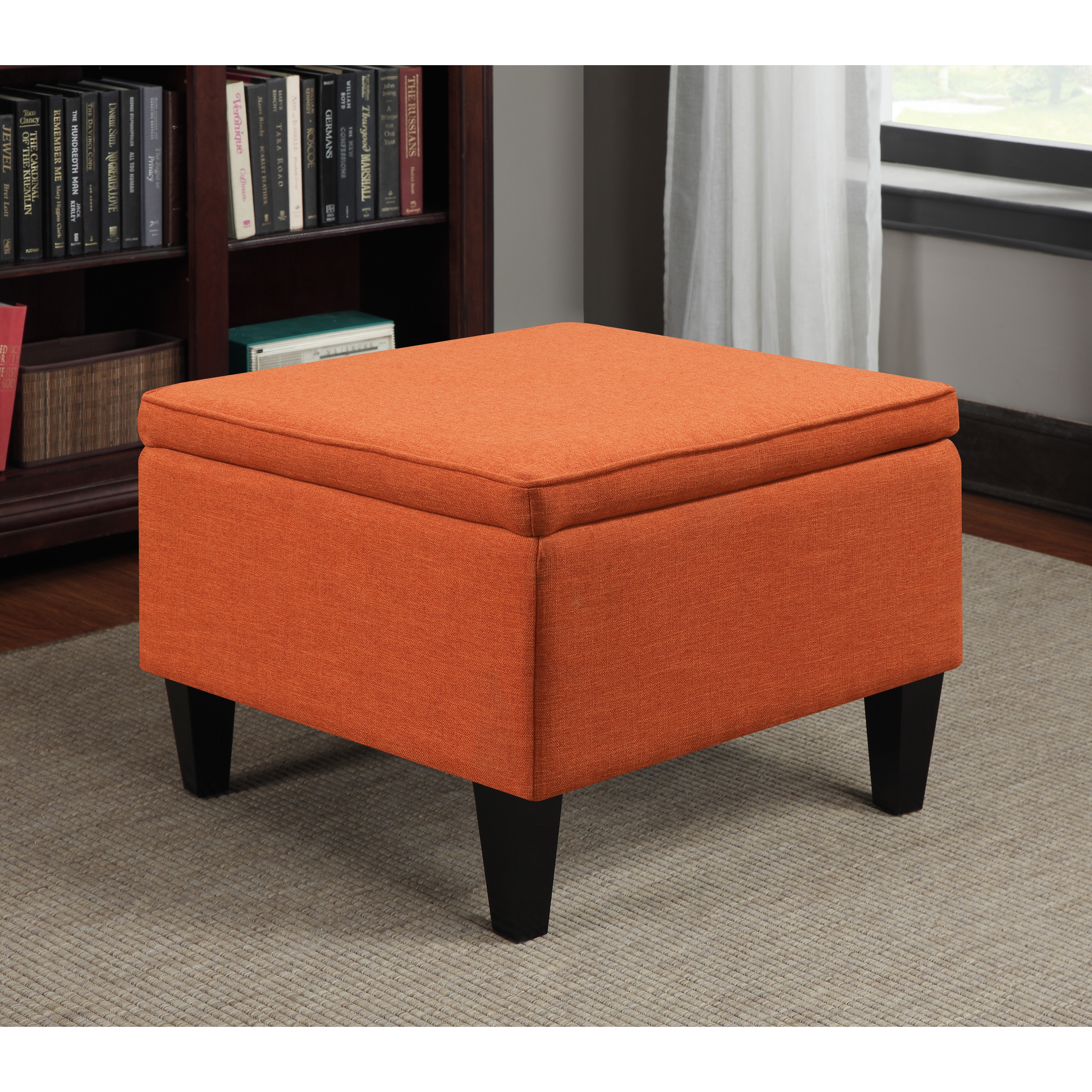 Portfolio Engle Orange Linen Table Storage Ottoman