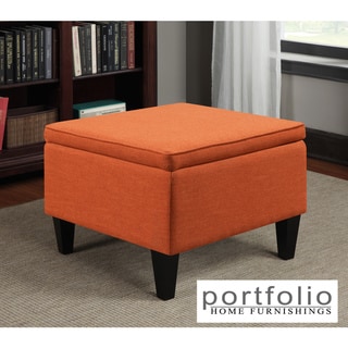 Portfolio Engle Orange Linen Table Storage Ottoman PORTFOLIO Ottomans