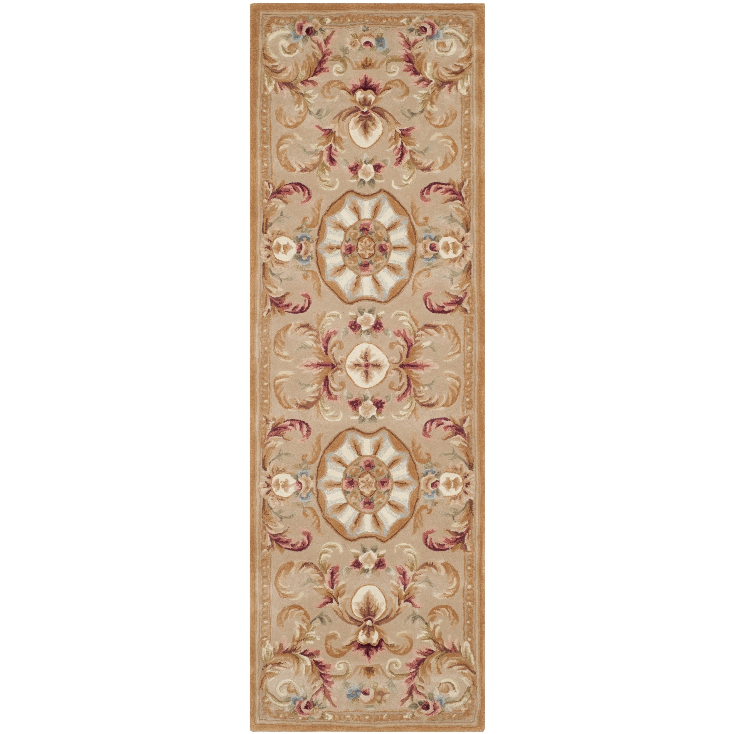 Safavieh Handmade Savonnerie Beige/ Gold Wool Rug (26 X 8)