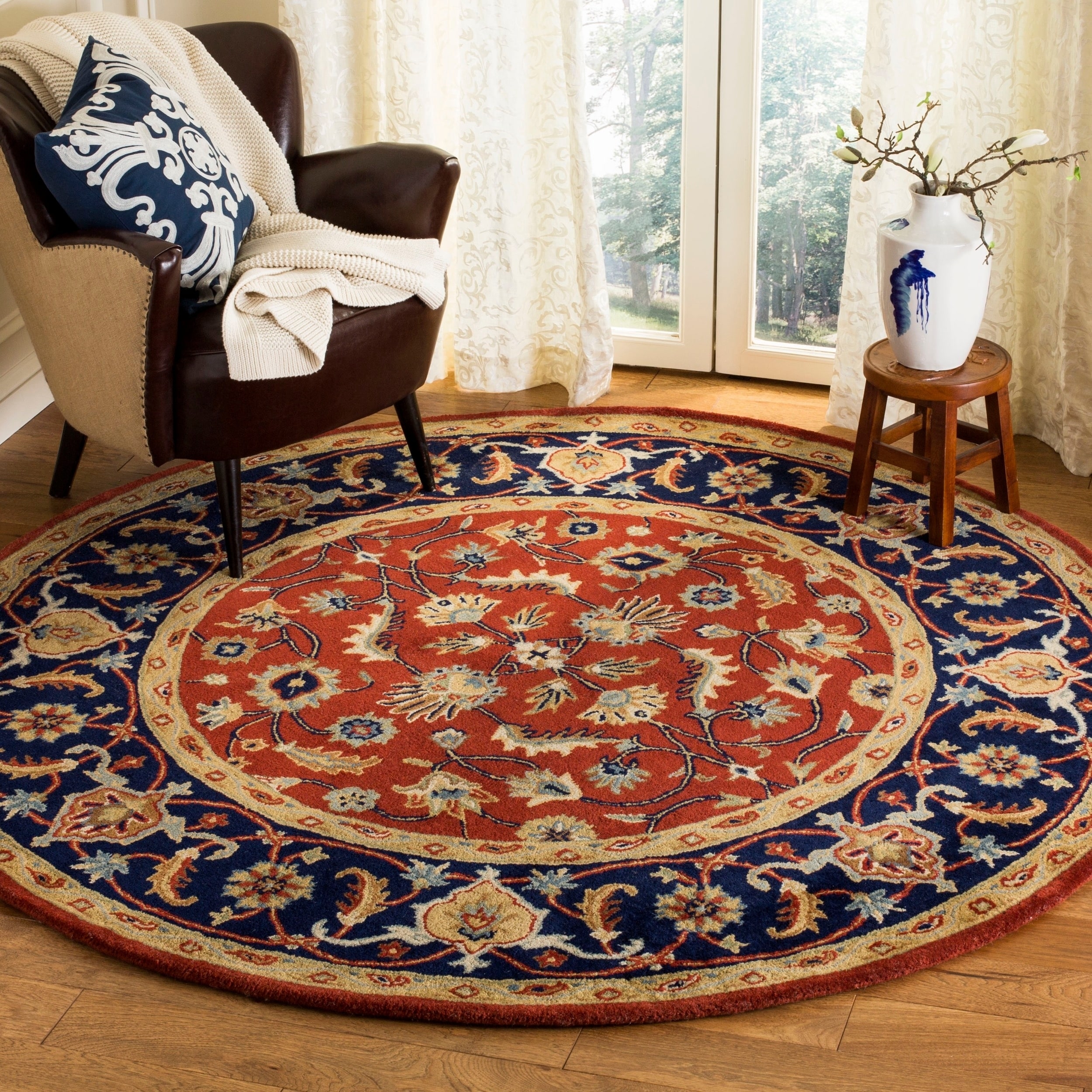 Safavieh Handmade Royalty Rust/ Navy Wool Rug (66 Round)