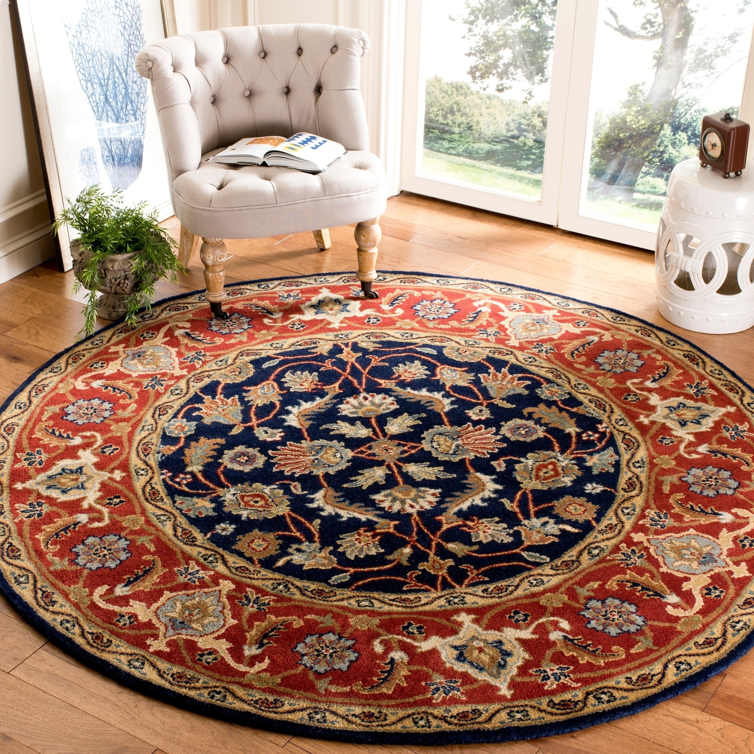 Safavieh Handmade Royalty Navy/ Rust Wool Rug (66 Round)