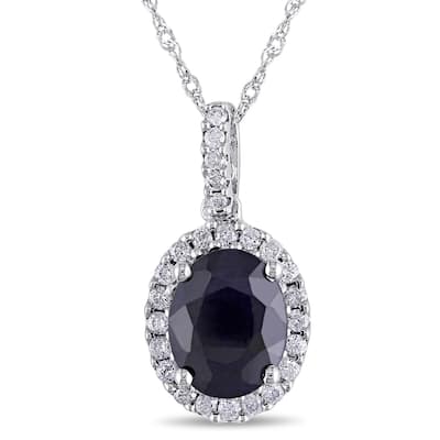 Miadora 14k White Gold Sapphire and 1/4ct TDW Diamond Necklace (G-H, I1-I2)