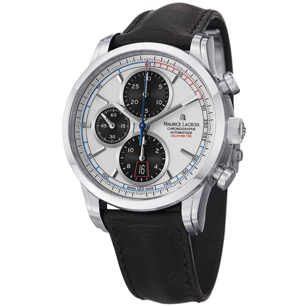 Maurice Lacroix Men's PT6288 SS001 130 'Pontos' White Dial Chrono Black Strap Watch Maurice Lacroix Men's Maurice Lacroix Watches