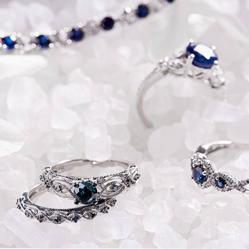 Sapphire and 1/8ct TDW Diamond 3-stone Infinity Engagement Ring in 10k White Gold by Miadora