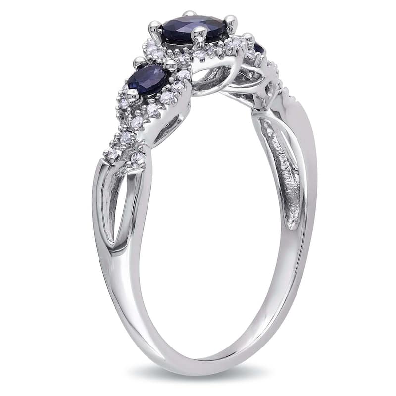 Sapphire and 1/8ct TDW Diamond 3-stone Infinity Engagement Ring in 10k White Gold by Miadora