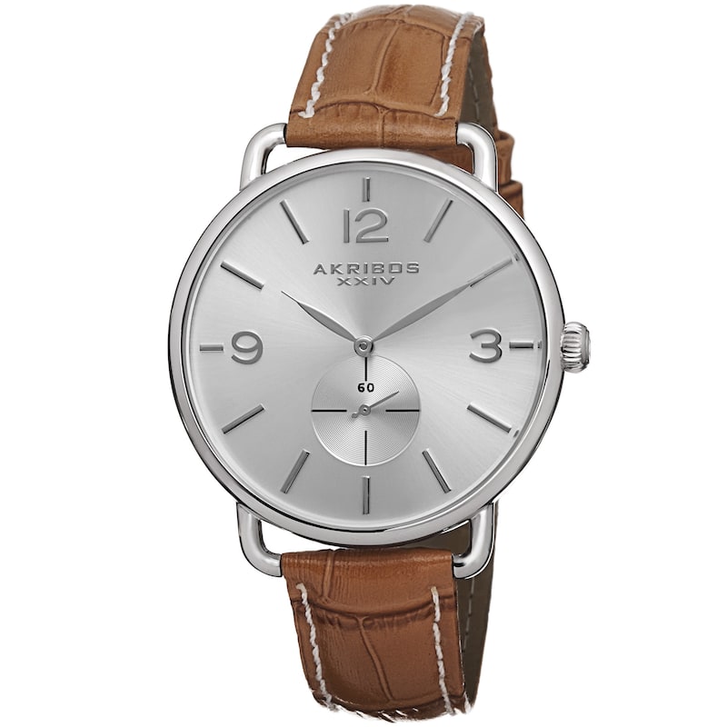 Akribos XXIV Women's Slim Sunray Dial Leather Orange Strap Watch