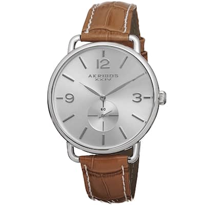 Akribos XXIV Women's Slim Sunray Dial Leather Orange Strap Watch