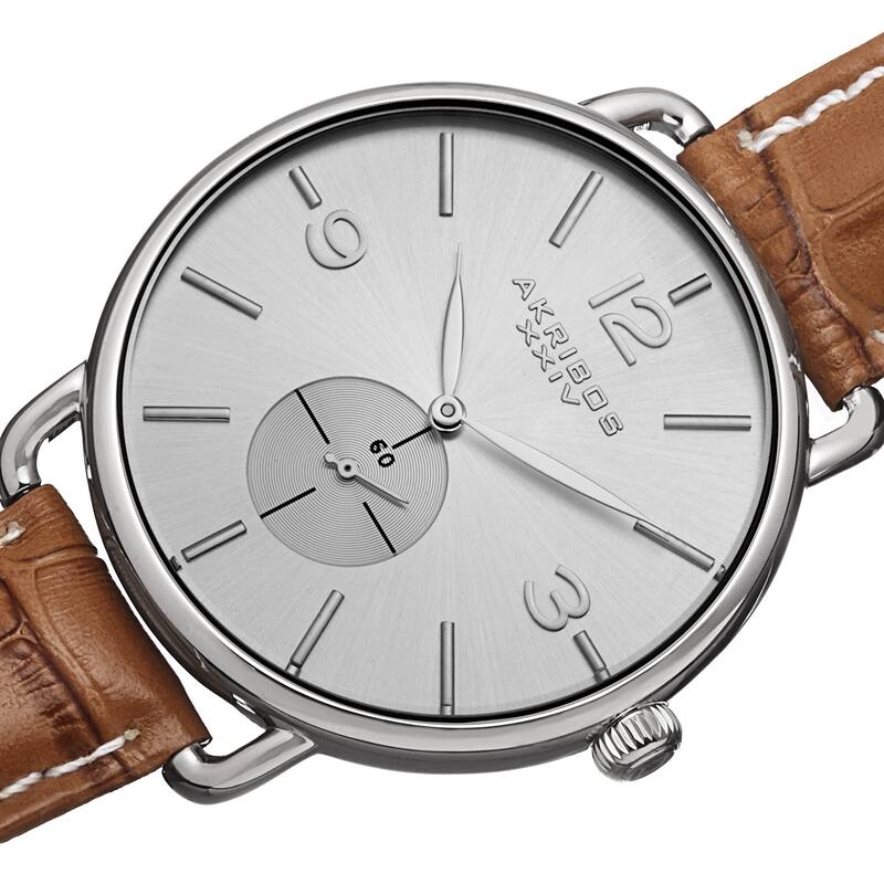 Akribos XXIV Women's Slim Sunray Dial Leather Orange Strap Watch