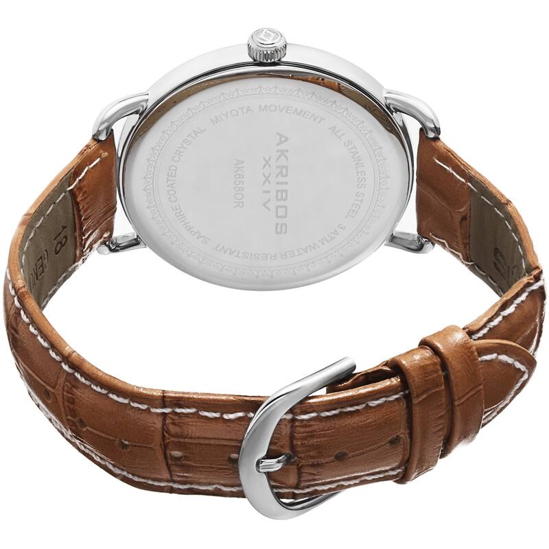 Akribos XXIV Women's Slim Sunray Dial Leather Orange Strap Watch