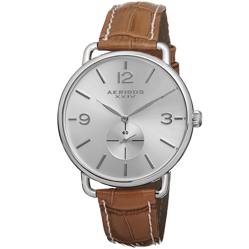 Akribos XXIV Women's Slim Sunray Dial Leather Orange Strap Watch