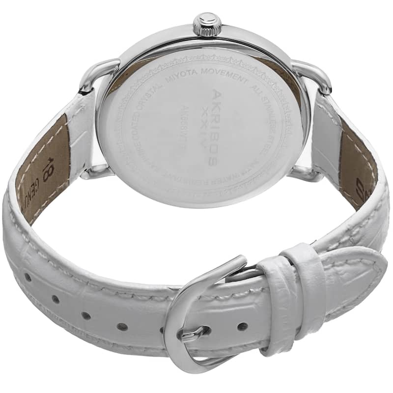 Akribos XXIV Women's Slim Sunray Dial Leather Silver-Tone Strap Watch