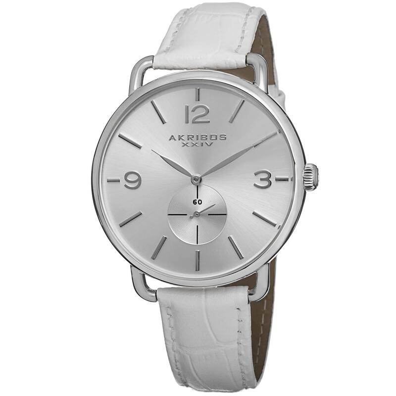 Akribos XXIV Women's Slim Sunray Dial Leather Silver-Tone Strap Watch