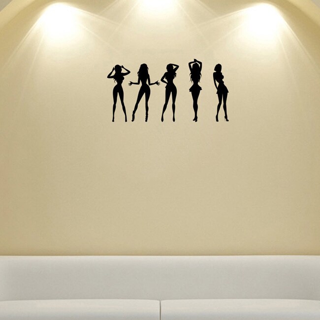 Girls Dancing Silhouette Wall Vinyl Decal (Glossy blackDimensions 25 inches wide x 35 inches long )
