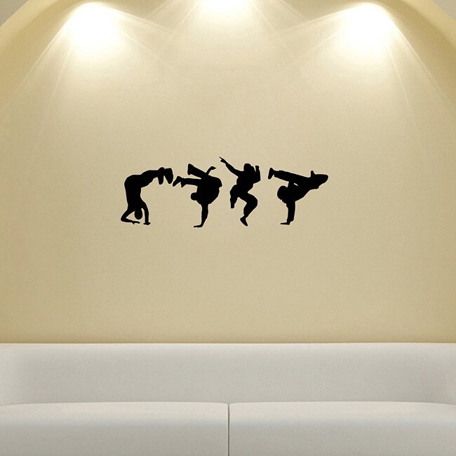 Guys Dancing Break Dance Silhouette Wall Vinyl Decal (Glossy blackDimensions 25 inches wide x 35 inches long )