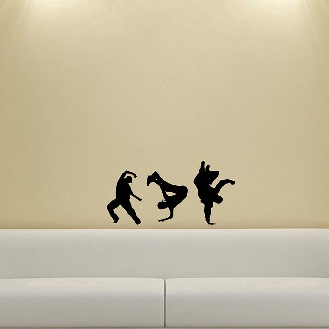 Guys Dancing Break Dance Silhouette Wall Vinyl Decal (Glossy blackDimensions 25 inches wide x 35 inches long )