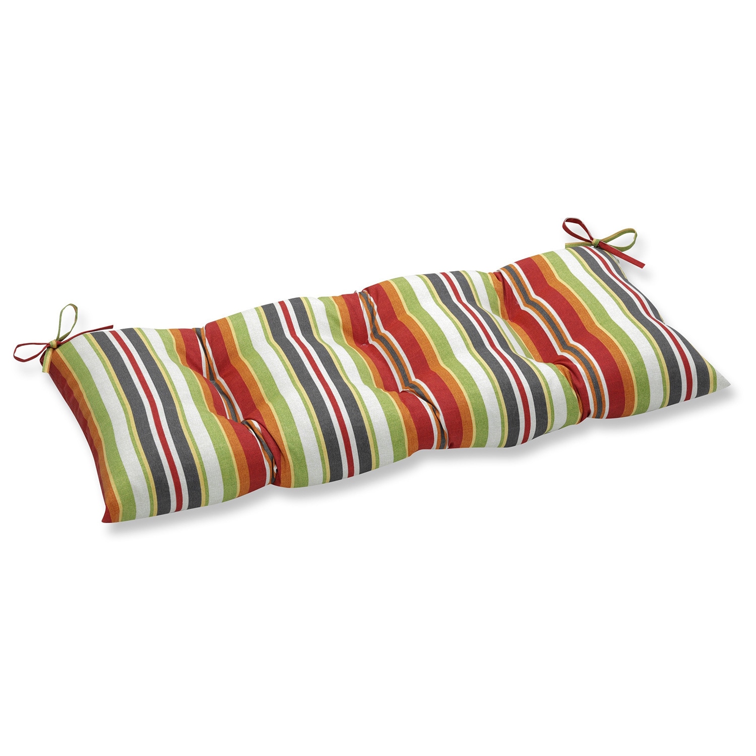 Pillow Perfect Roxen Stripe Citrus Wrought Iron Outdoor Loveseat Cushion