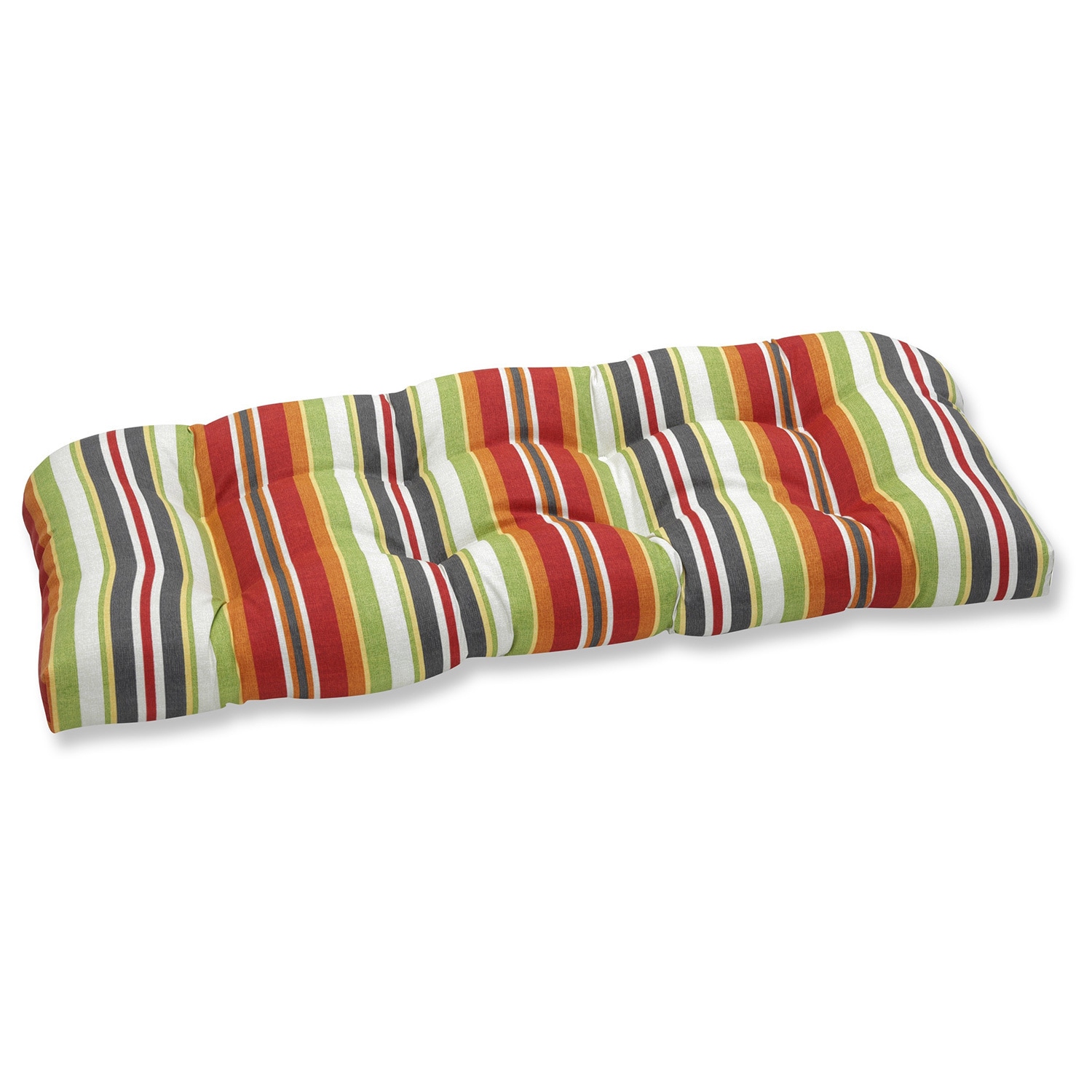 Pillow Perfect Roxen Stripe Citrus Outdoor Wicker Loveseat Cushion