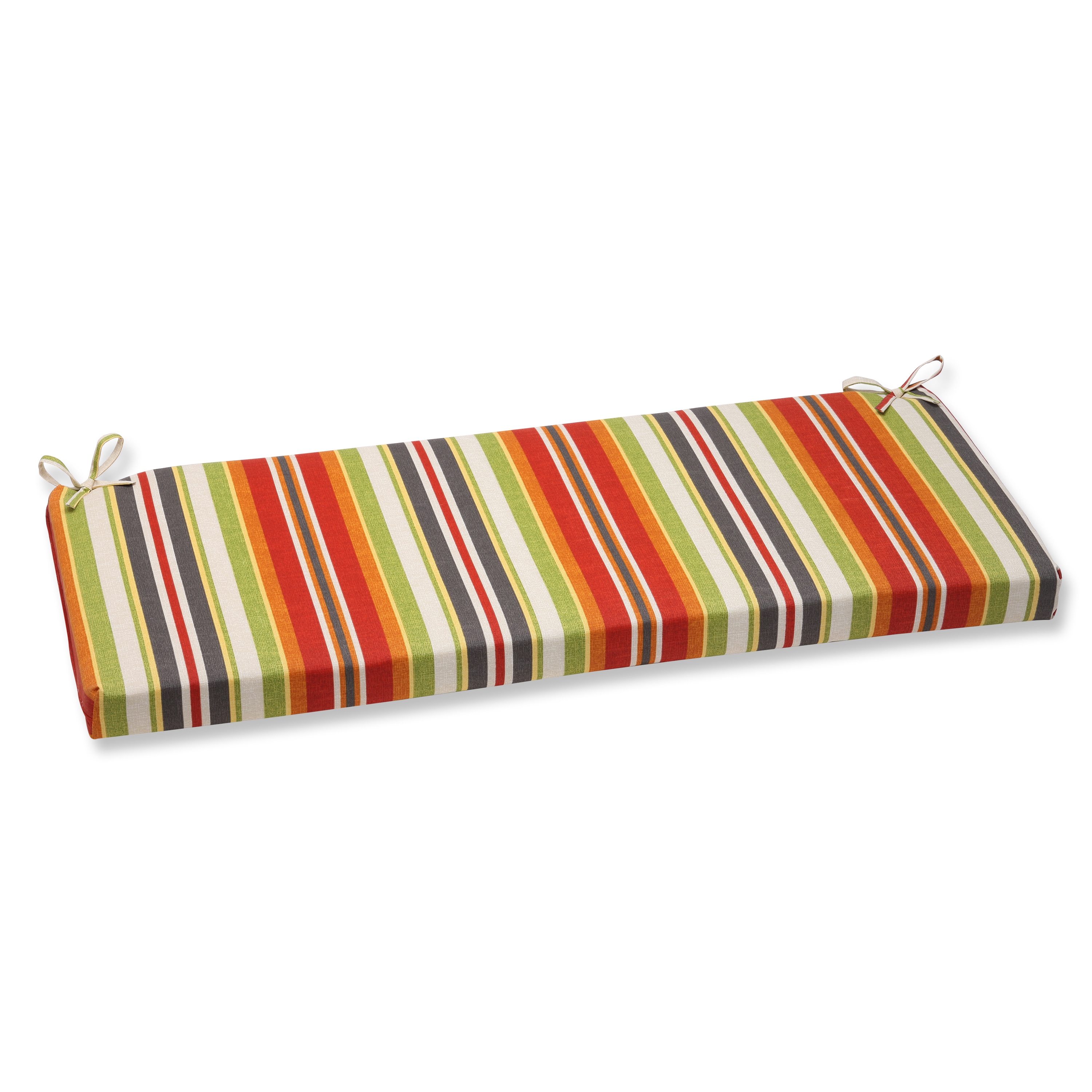 Pillow Perfect Roxen Stripe Citrus Outdoor Bench Cushion (Red/orange/yellow/green/brownFabric materials 100 percent spun polyesterFill 100 percent polyester fiberClosure Sewn seamUV protection YesWeather resistant YesCare instructions Spot clean or 