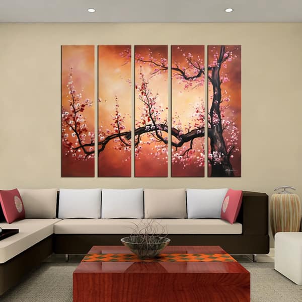 Hand-painted 'Plum Blossom' 5-piece Oil Painting on Canvas - Overstock ...