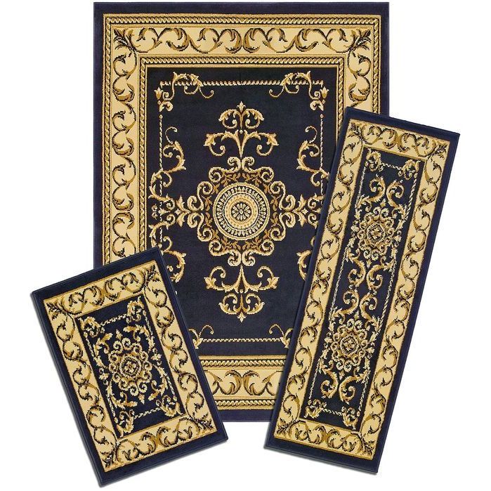 Capri Royal Crown 3 piece Navy Rug Set