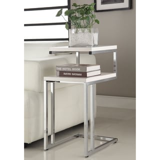 White Finish Chrome Side End Snack Table