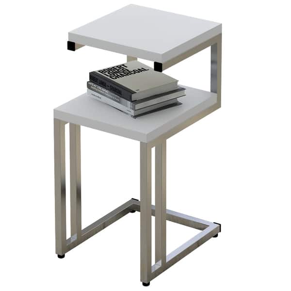 White Finish Chrome Side End Snack Table 8747423 White Finish Chrome Side End Snack