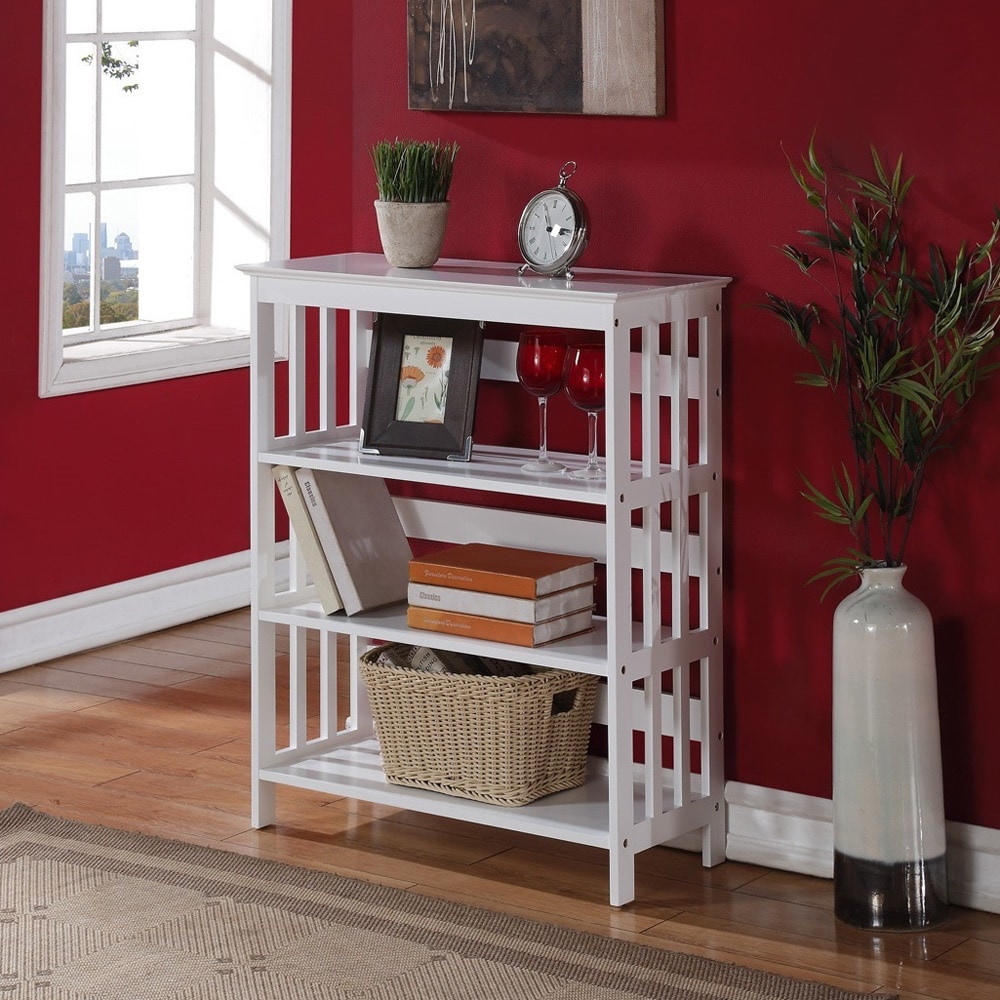 White Wood 4 tier Bookshelf Bookcase Display Cabinet