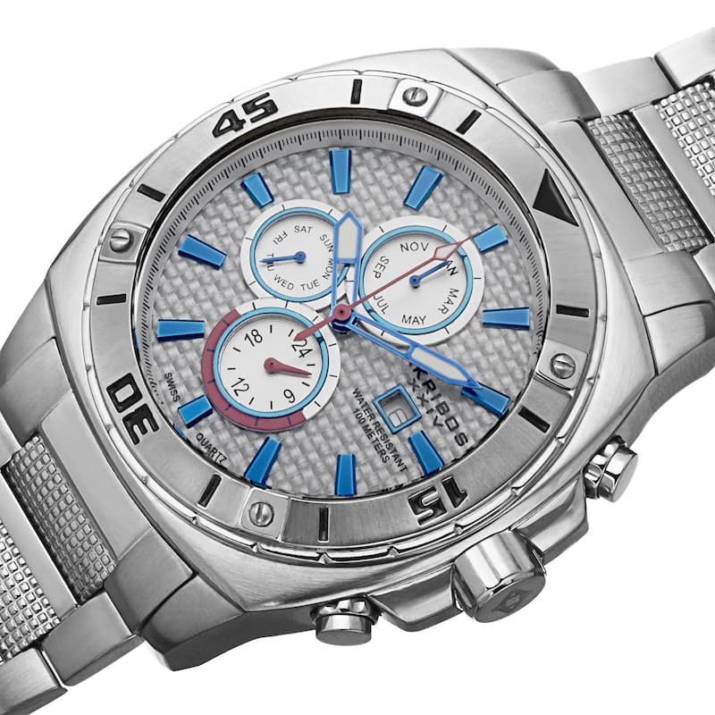 Akribos XXIV Men's Quartz Multifunction Stainless Steel Silver-Tone Bracelet Watch
