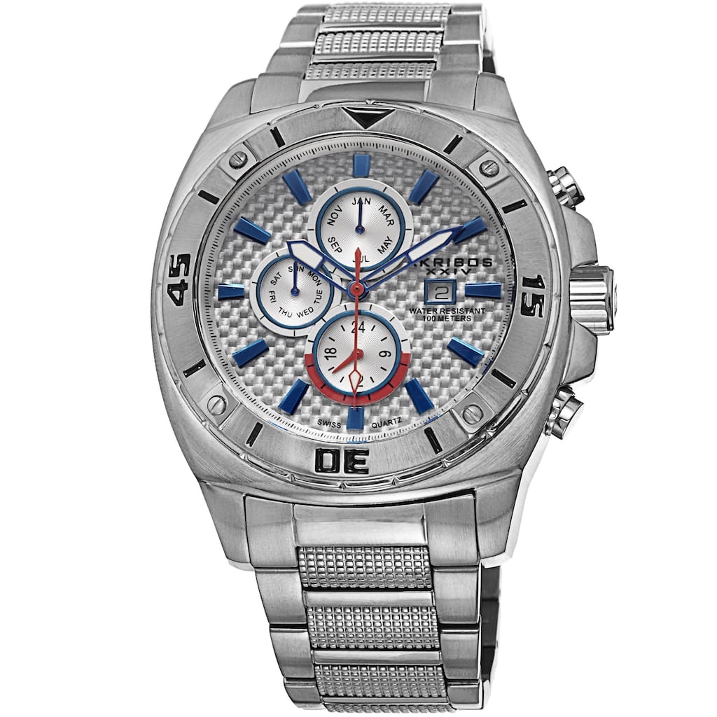 Akribos XXIV Men's Quartz Multifunction Stainless Steel Silver-Tone Bracelet Watch
