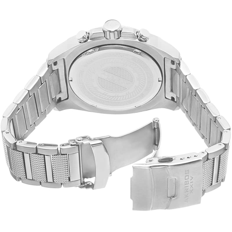 Akribos XXIV Men's Quartz Multifunction Stainless Steel Silver-Tone Bracelet Watch