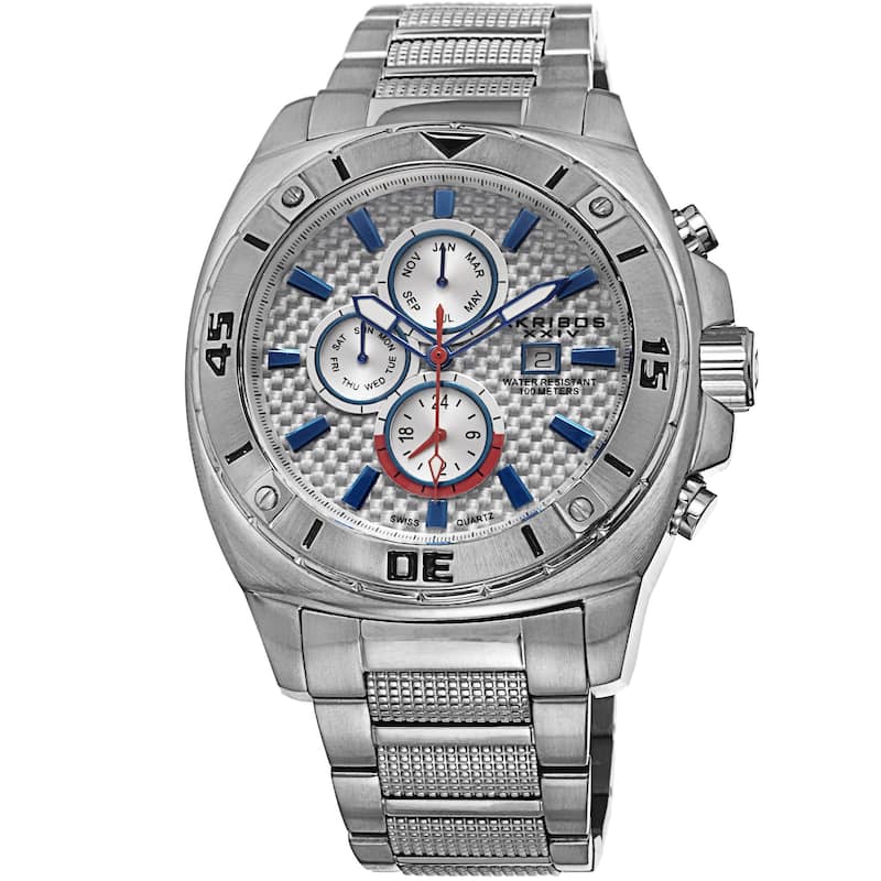 Akribos XXIV Men's Quartz Multifunction Stainless Steel Silver-Tone Bracelet Watch