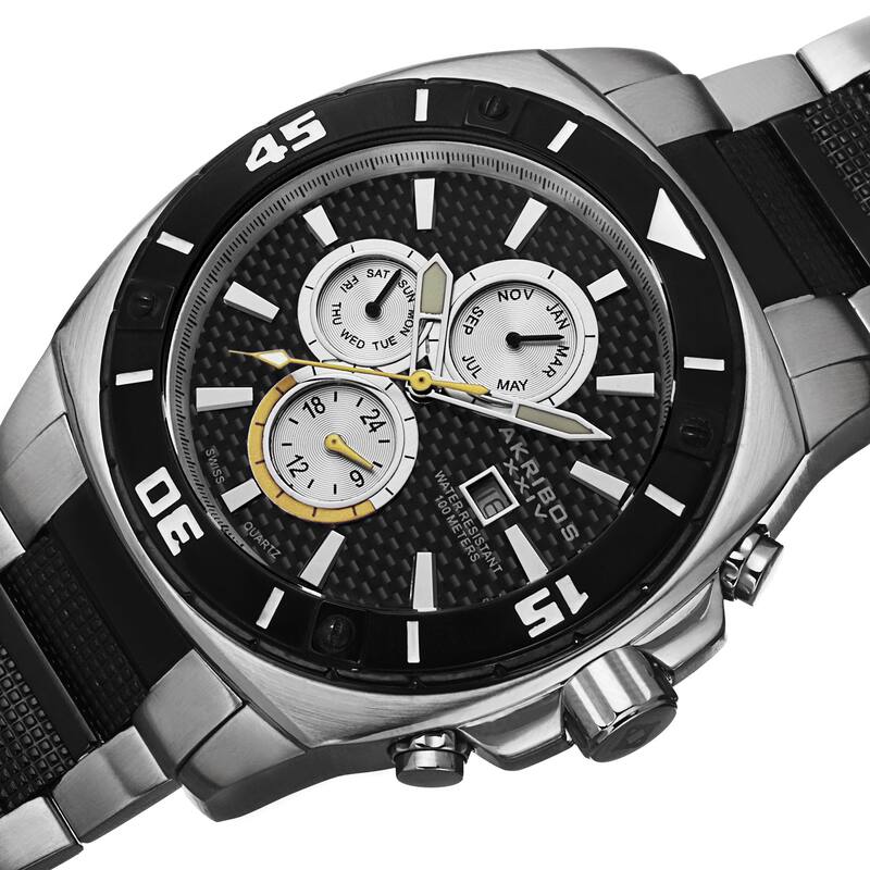 Akribos XXIV Men's Quartz Multifunction Stainless Steel Silver-Tone Bracelet Watch