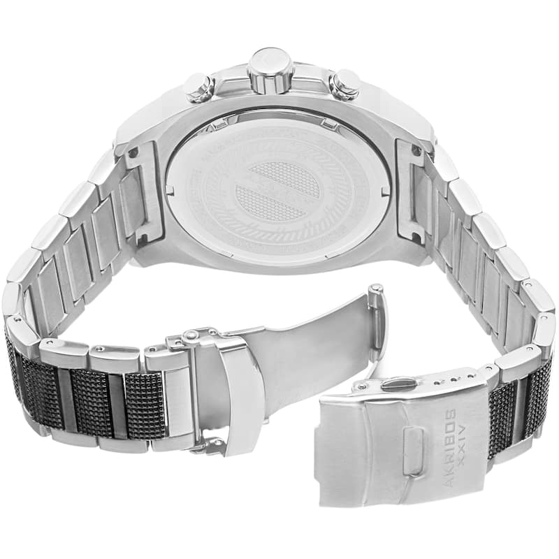 Akribos XXIV Men's Quartz Multifunction Stainless Steel Silver-Tone Bracelet Watch