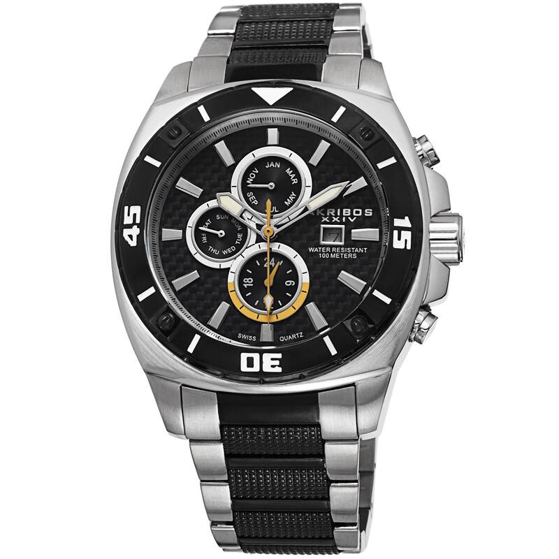 Akribos XXIV Men's Quartz Multifunction Stainless Steel Silver-Tone Bracelet Watch