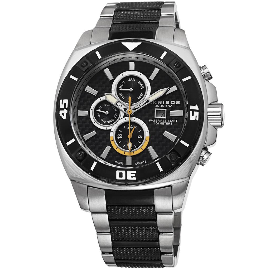 Akribos XXIV Men's Quartz Multifunction Stainless Steel Silver-Tone Bracelet Watch