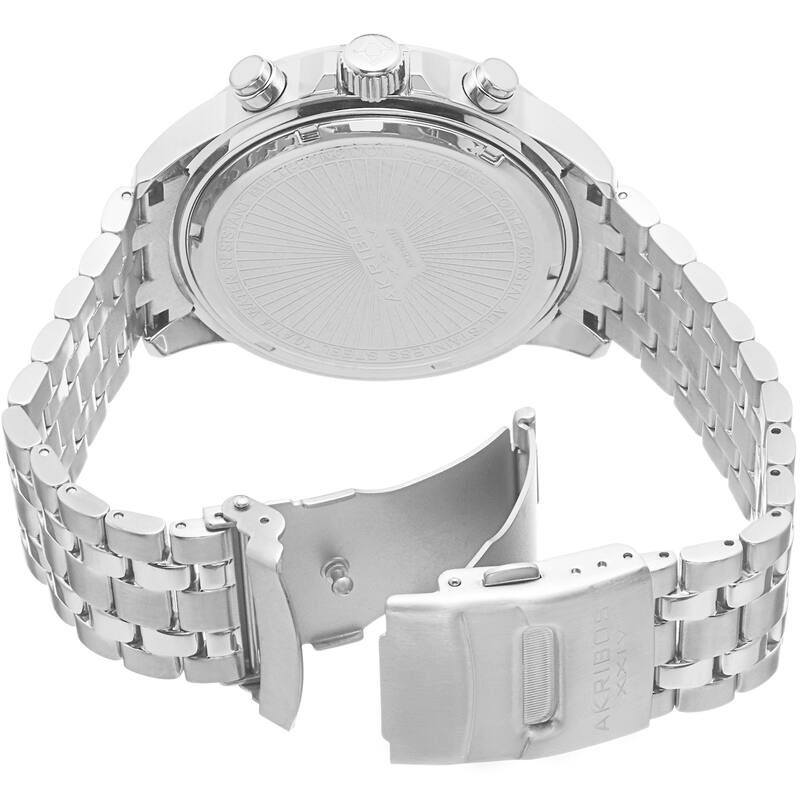 Akribos XXIV Men's Quartz Multifunction Tachymeter Stainless Steel Silver-Tone Bracelet Watch