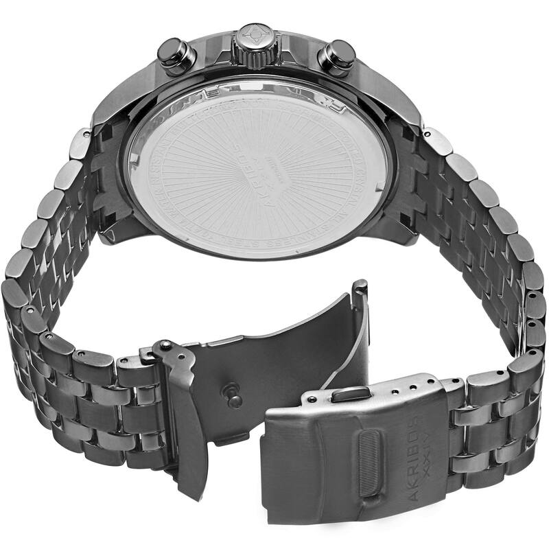 Akribos XXIV Men's Quartz Multifunction Tachymeter Stainless Steel Black Bracelet Watch