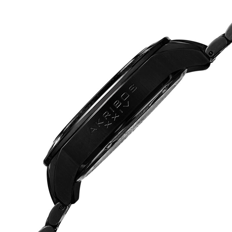 Akribos XXIV Men's Quartz Multifunction Tachymeter Stainless Steel Black Bracelet Watch