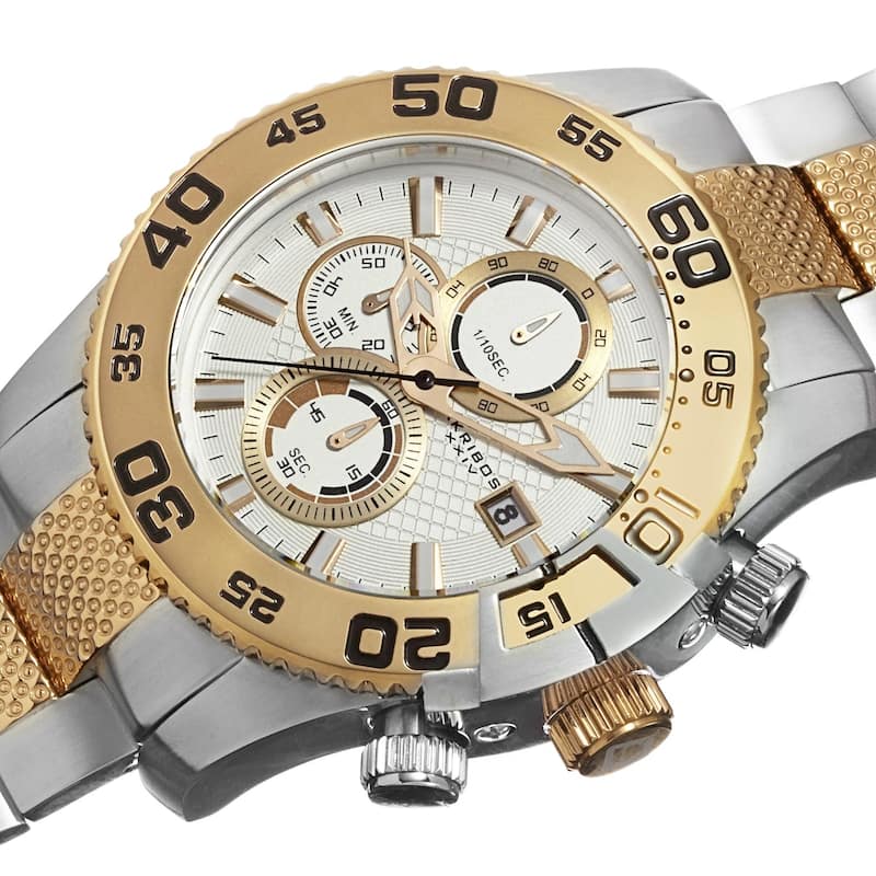 Akribos XXIV Men's Chronograph Embossed Dial Stainless Steel Two-Tone Bracelet Watch