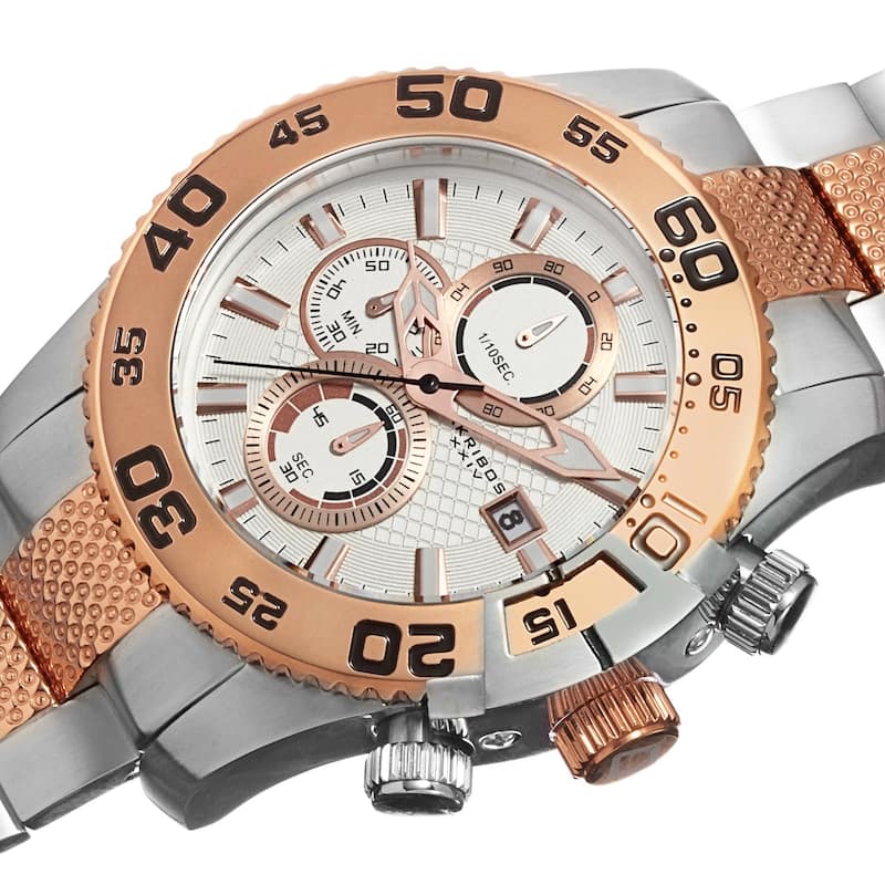 Akribos XXIV Men's Chronograph Embossed Dial Stainless Steel Two-Tone Bracelet Watch