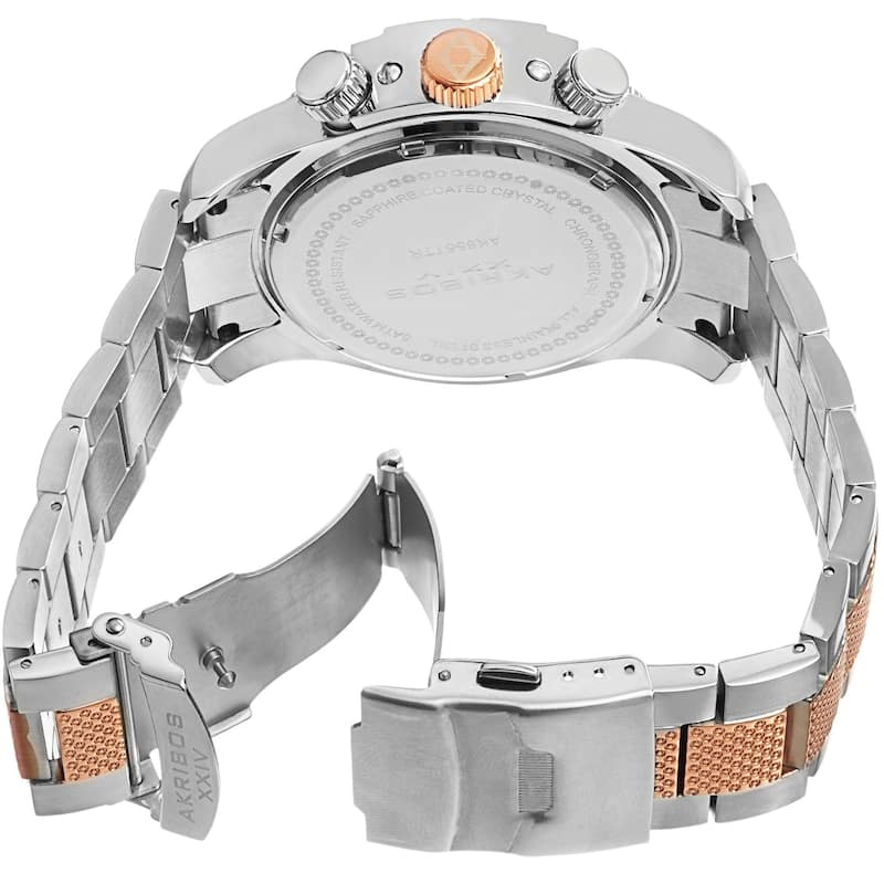 Akribos XXIV Men's Chronograph Embossed Dial Stainless Steel Two-Tone Bracelet Watch