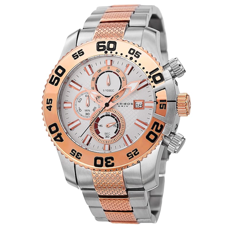 Akribos XXIV Men's Chronograph Embossed Dial Stainless Steel Two-Tone Bracelet Watch