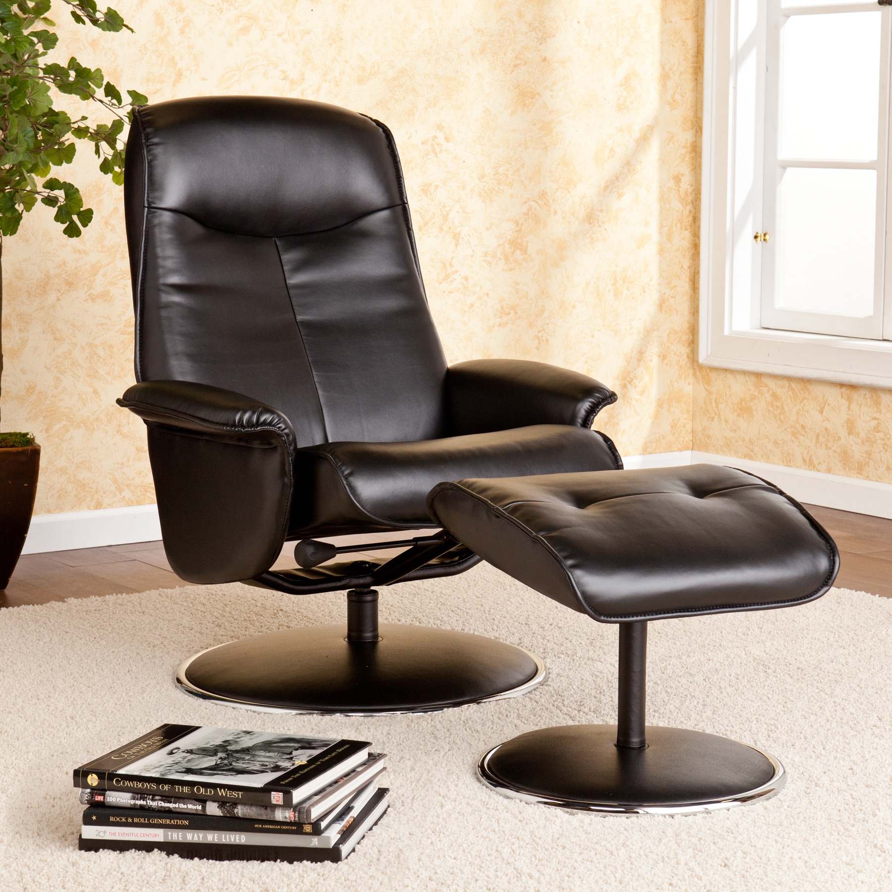 Upton Home Lyndon Onyx Bonded Leather Recliner And Ottoman