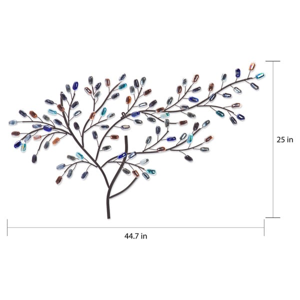Willow Multicolored Metal and Glass Tree Wall Sculpture