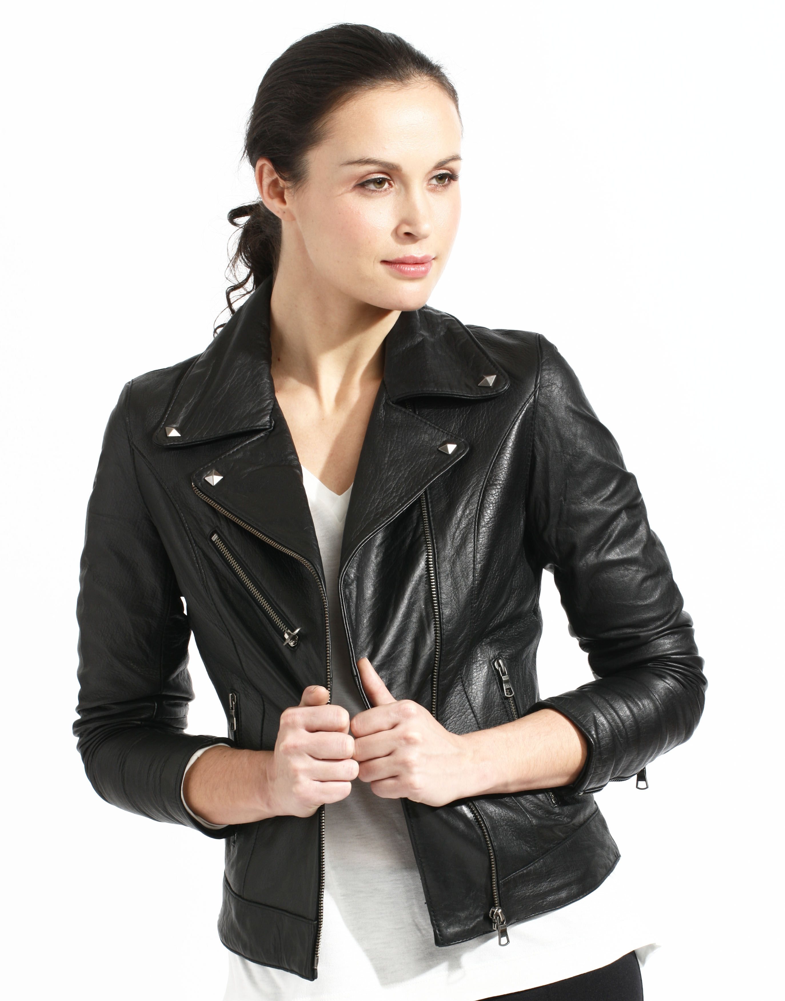 Special Prices Women's Slim Fit Black Full-grain Leather Biker Jacket