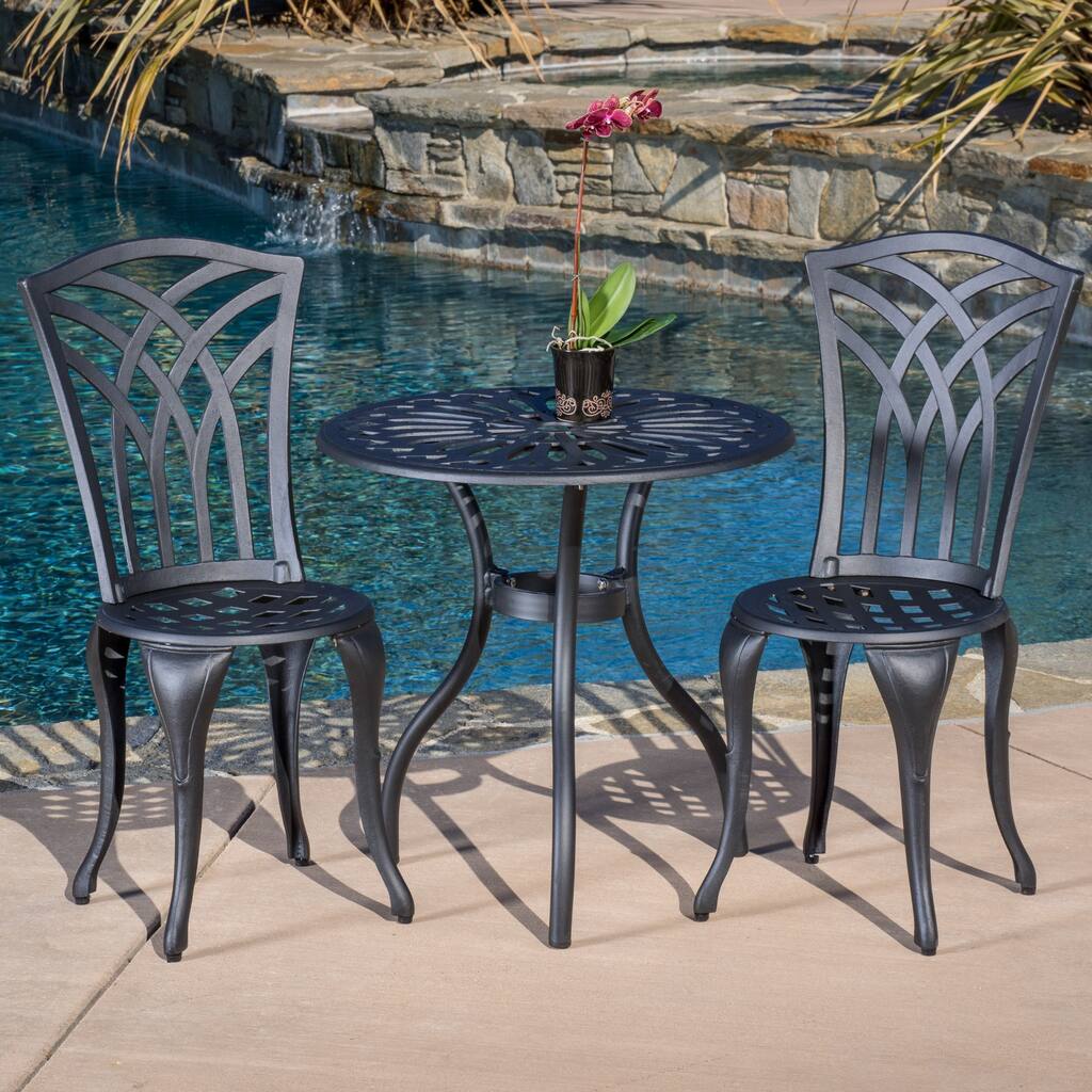 Sanders Outdoor 3-piece Black and Sand Cast Aluminum Bistro Set by Christopher Knight Home